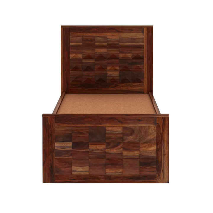Francisca Solid Sheesham Wood Single Bed With Box Storage (Natural Finish)