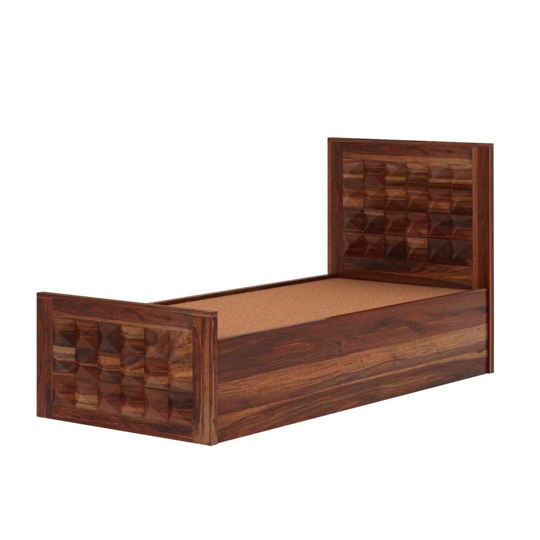Francisca Solid Sheesham Wood Single Bed With Box Storage (Natural Finish)