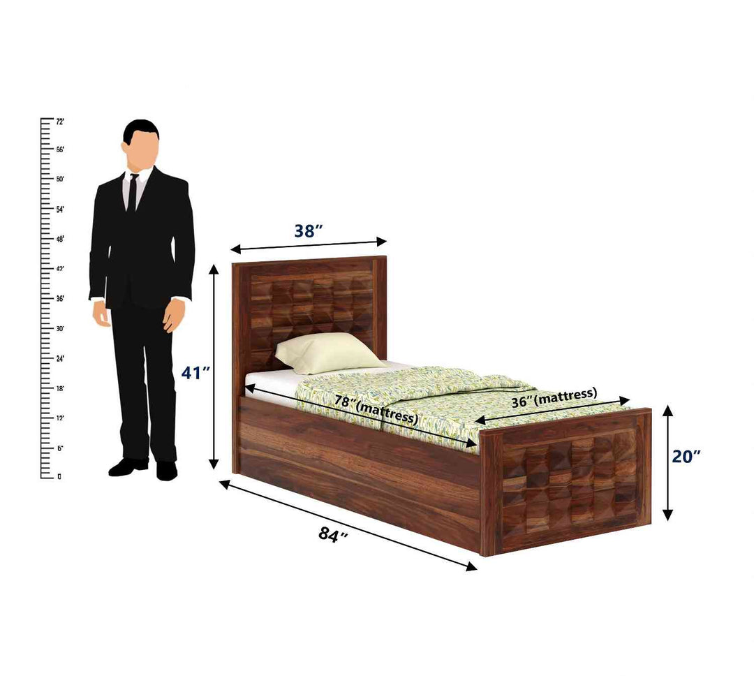 Francisca Solid Sheesham Wood Single Bed With Box Storage (Natural Finish)