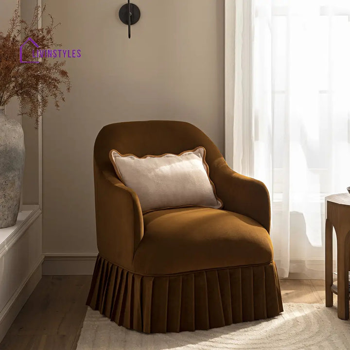 Calliope Skirted Armchair Cinnamon Velvet Armchairs