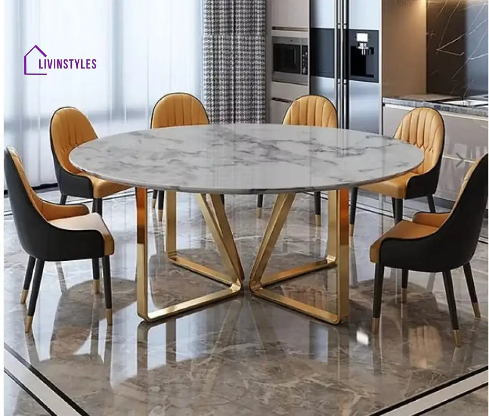 Amart Modern Round Seater Dining Table With Marble Top Stainless Steel Frame