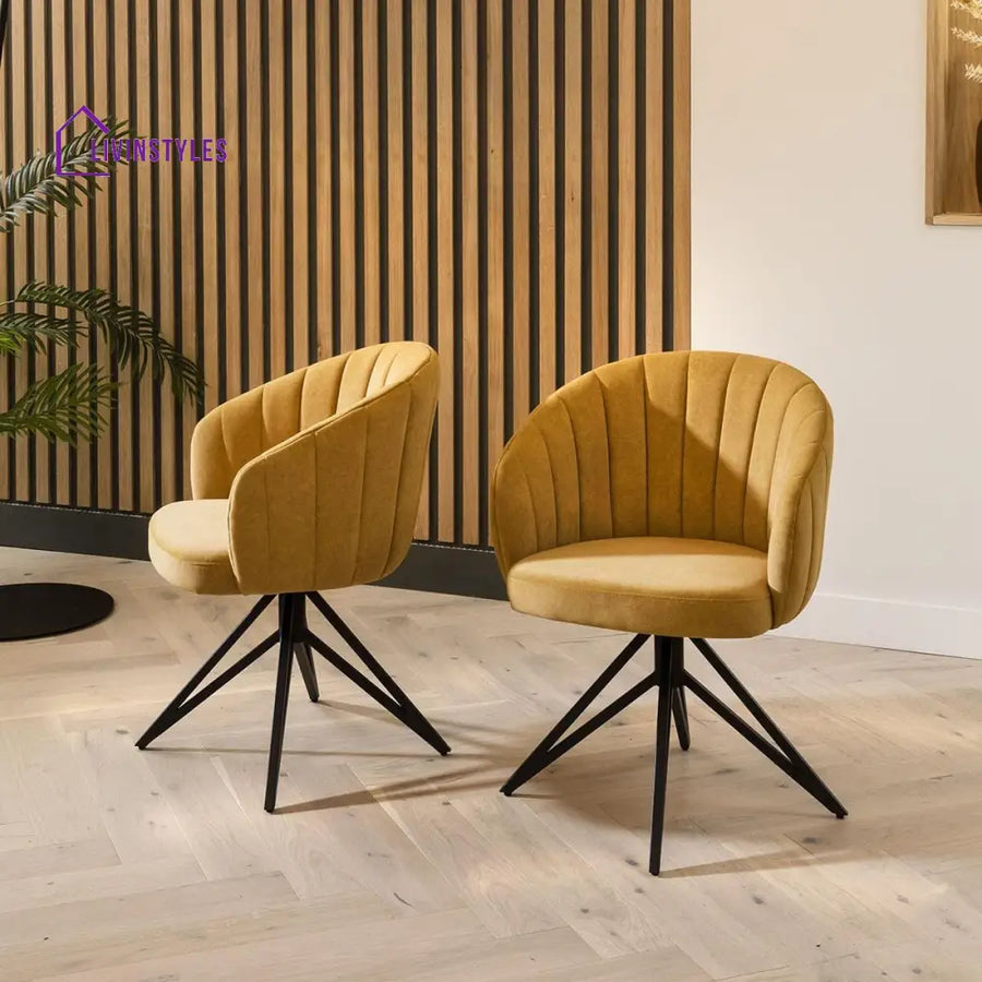 Anfisa Dining Chair Set of 2 Swivel Mustard Fabric & Black Hairpin Legs Dining Room / Dining Chairs