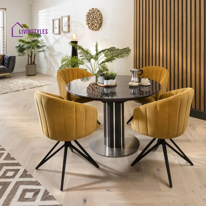 Anfisa Dining Chair Set of 2 Swivel Mustard Fabric & Black Hairpin Legs Dining Room / Dining Chairs