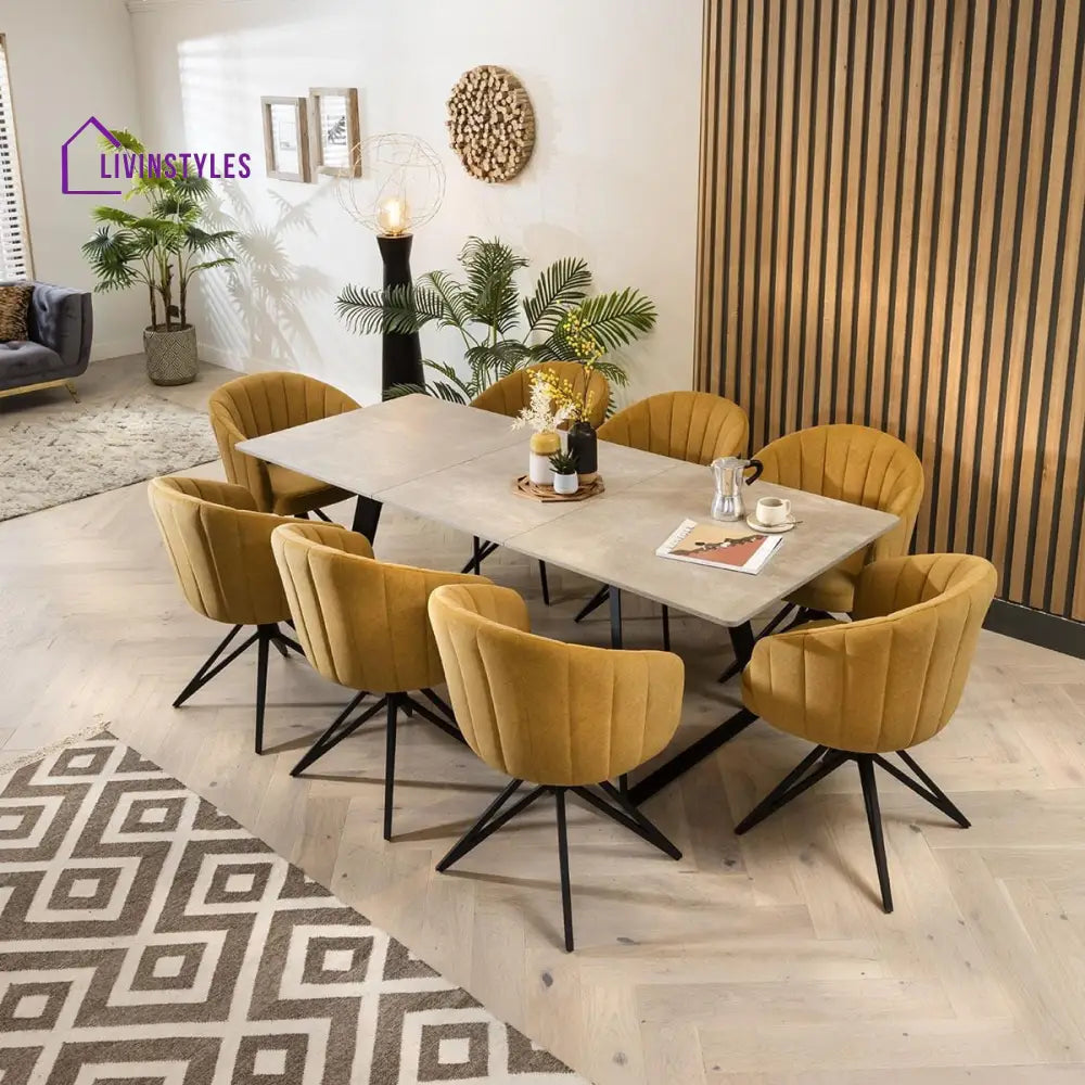 Anfisa Dining Chair Set of 2 Swivel Mustard Fabric & Black Hairpin Legs Dining Room / Dining Chairs