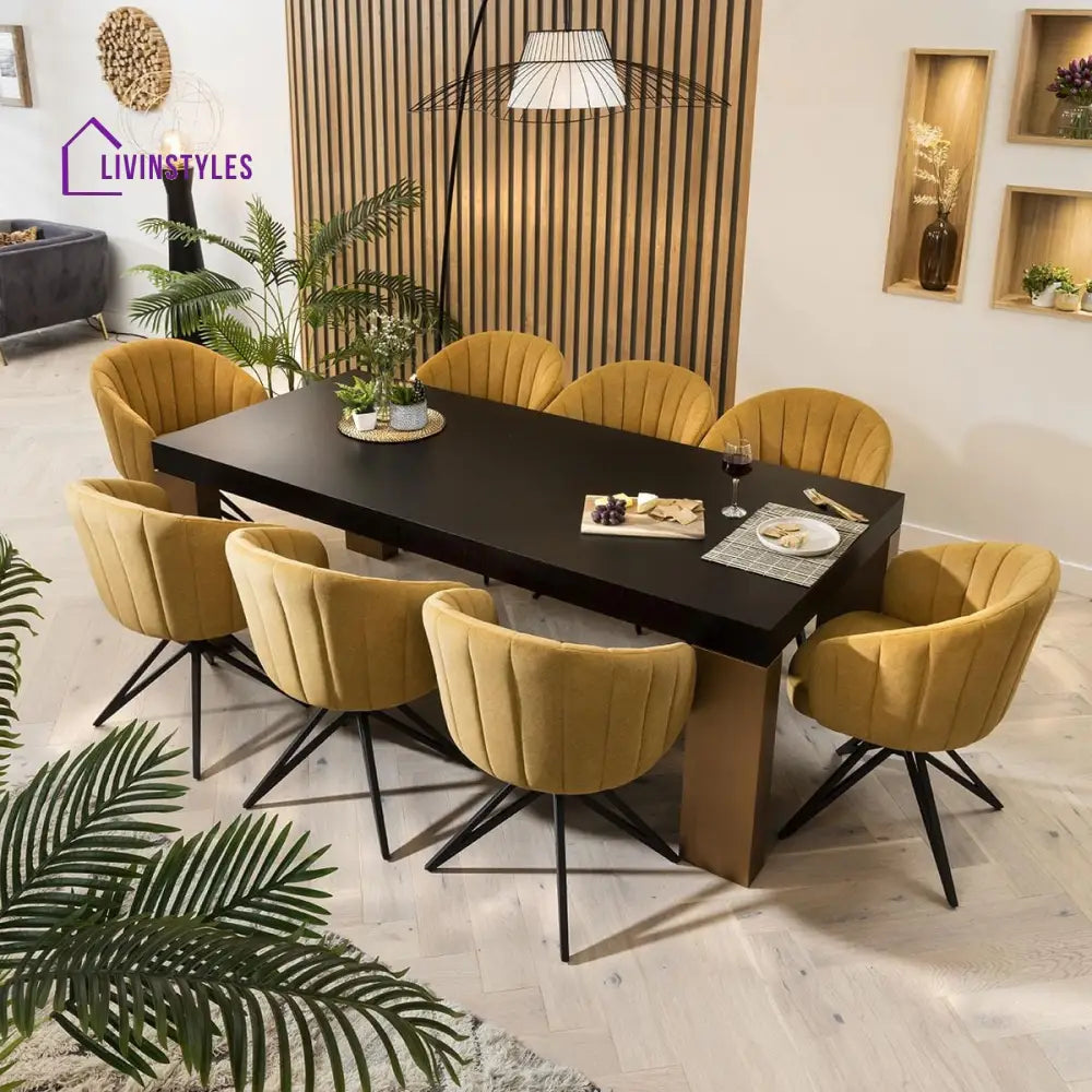 Anfisa Dining Chair Set of 2 Swivel Mustard Fabric & Black Hairpin Legs Dining Room / Dining Chairs