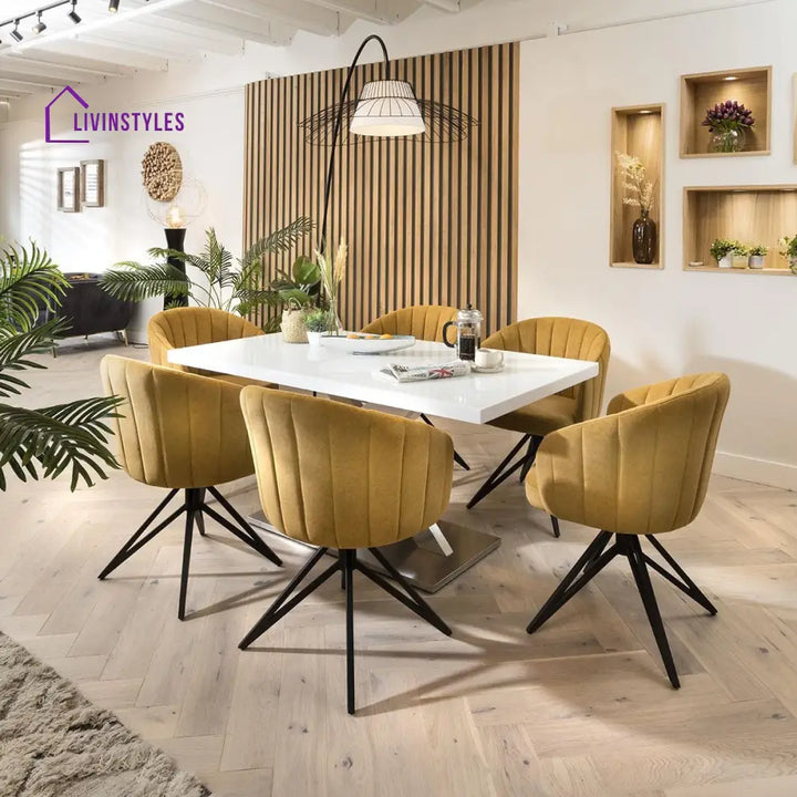 Anfisa Dining Chair Set of 2 Swivel Mustard Fabric & Black Hairpin Legs Dining Room / Dining Chairs