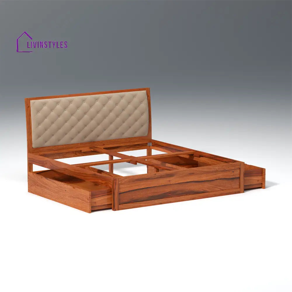 Anfisa Sheesham Wood Bed with Drawer Storage in Honey Colour