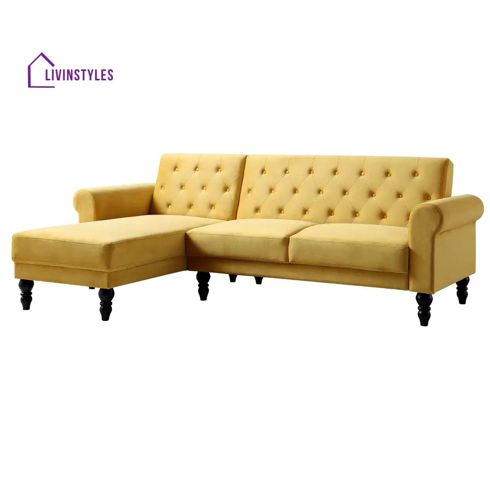Hanney Chesterfield Chaise Sofabed in Mustard Yellow Velvet Sofa Beds