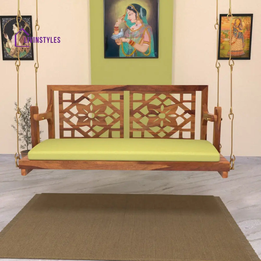 Anvi Fusion Flowered Carved Back Handmade Wooden Swing for Home Swing