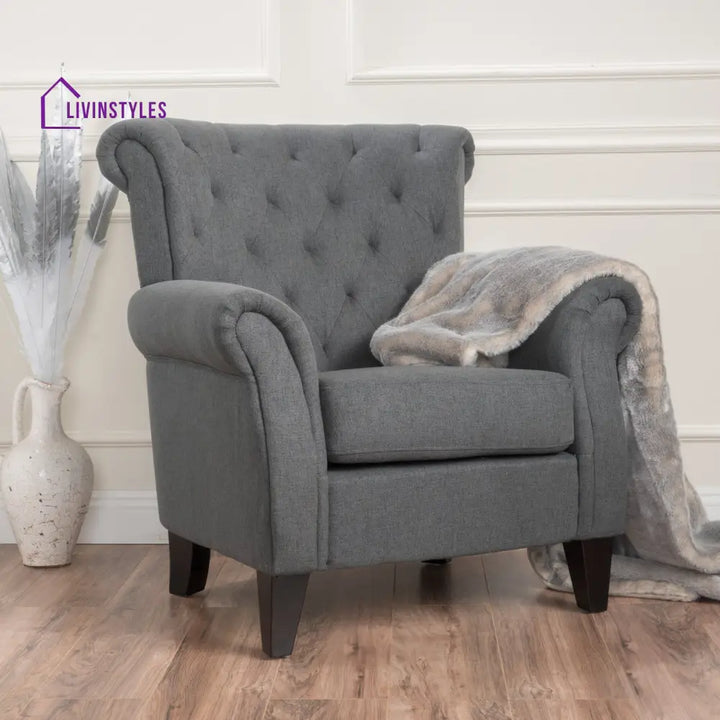 Anvita Solid Wood and Fabric Arm Chair | Living Room Chair | Lounge Chair