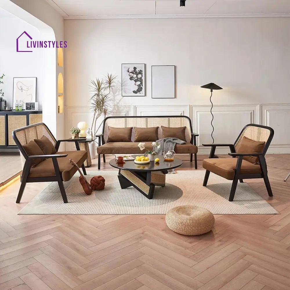 Artem Solid Wood and Cane Weaving Sofa Set for Living Room 3 + 2 + 1 Set