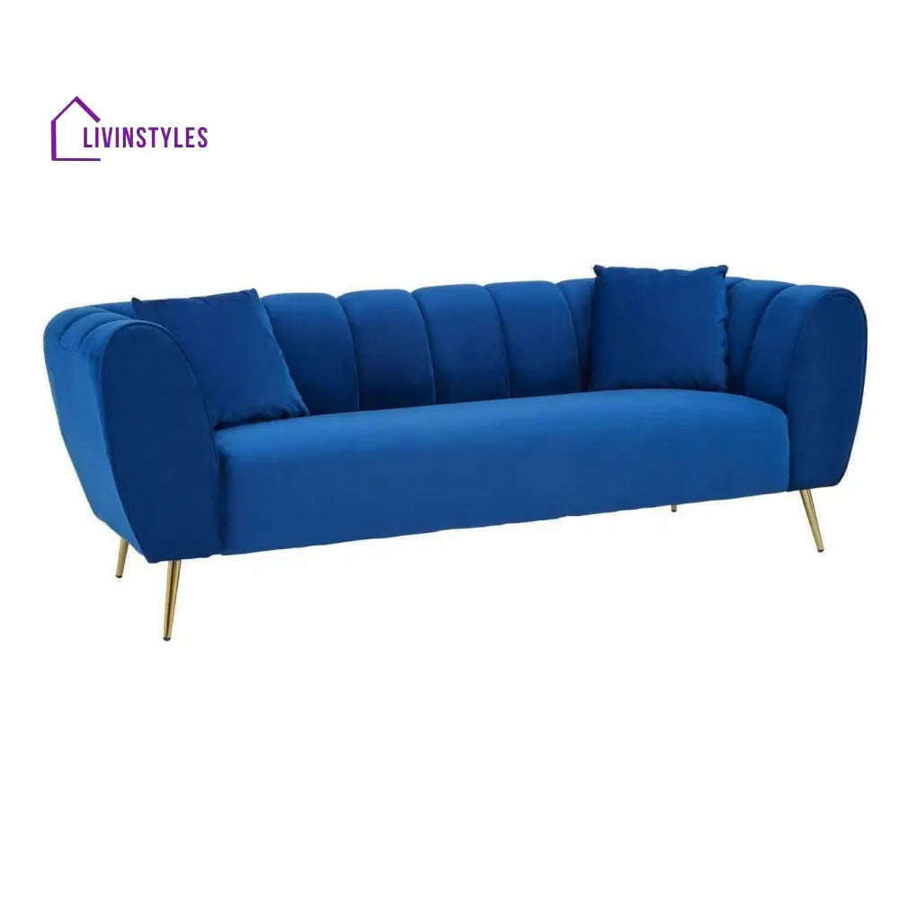 Avgust Flora 3 Seat Midnight Velvet Sofa Living