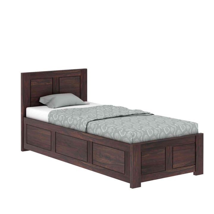 Irma Solid Sheesham Wood Single Bed With Box Storage (Walnut Finish)