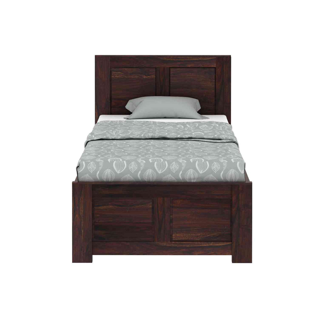 Irma Solid Sheesham Wood Single Bed With Box Storage (Walnut Finish)