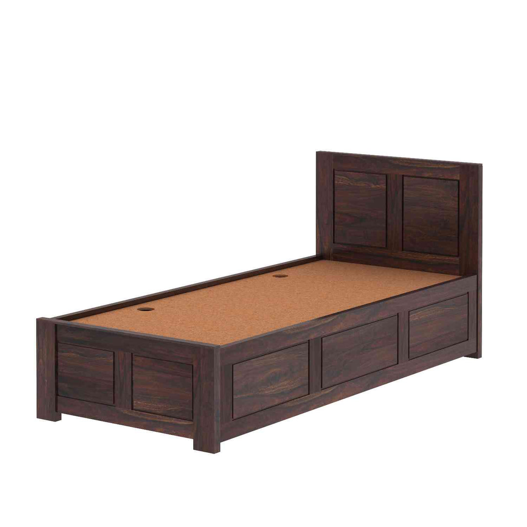Irma Solid Sheesham Wood Single Bed With Box Storage (Walnut Finish)