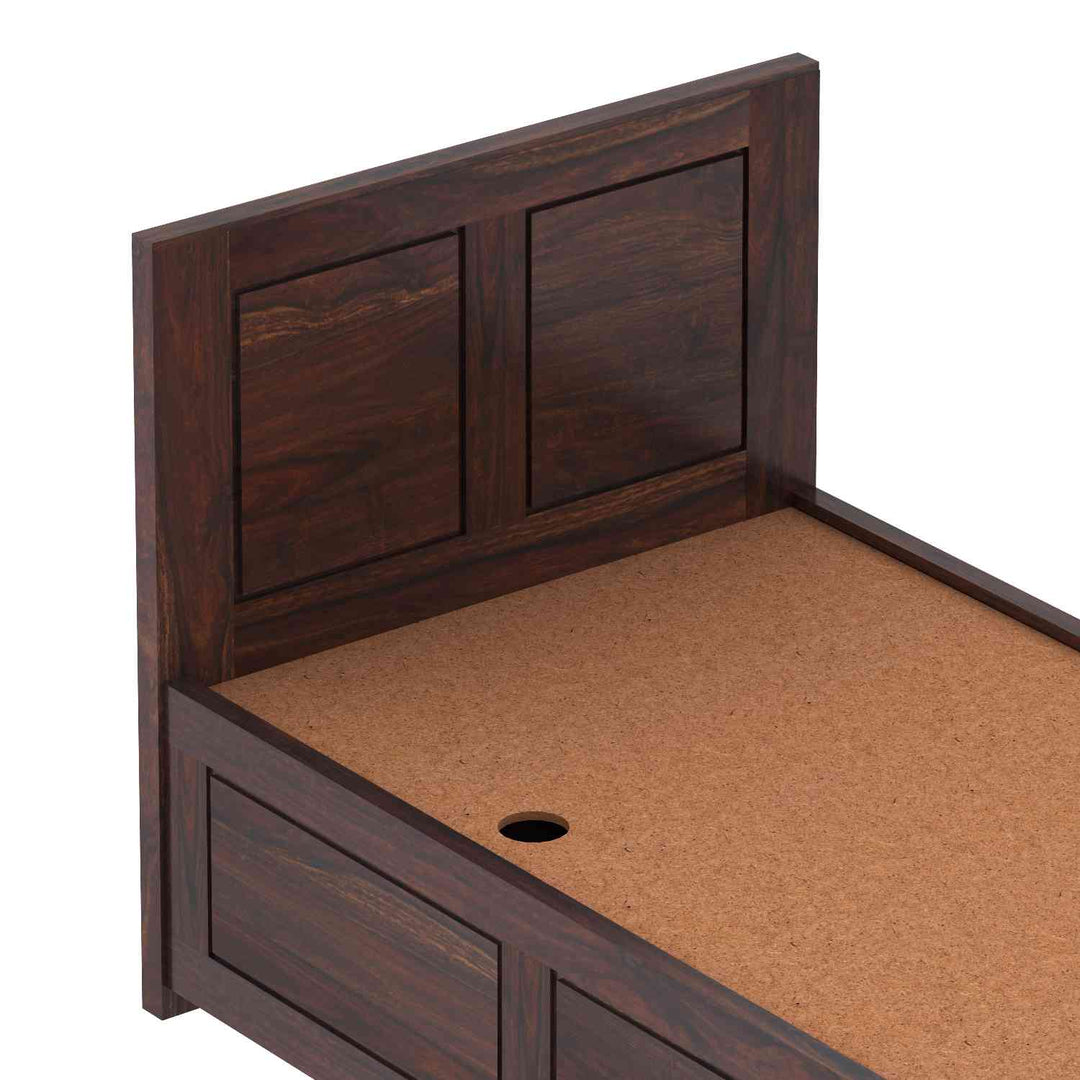 Irma Solid Sheesham Wood Single Bed With Box Storage (Walnut Finish)