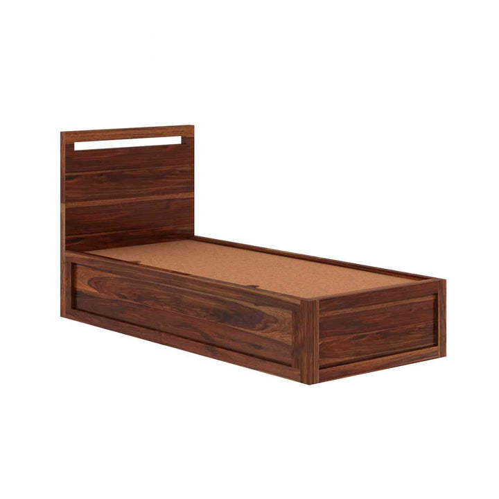 Irene Solid Sheesham Wood Single Bed With Box Storage (Natural Finish)