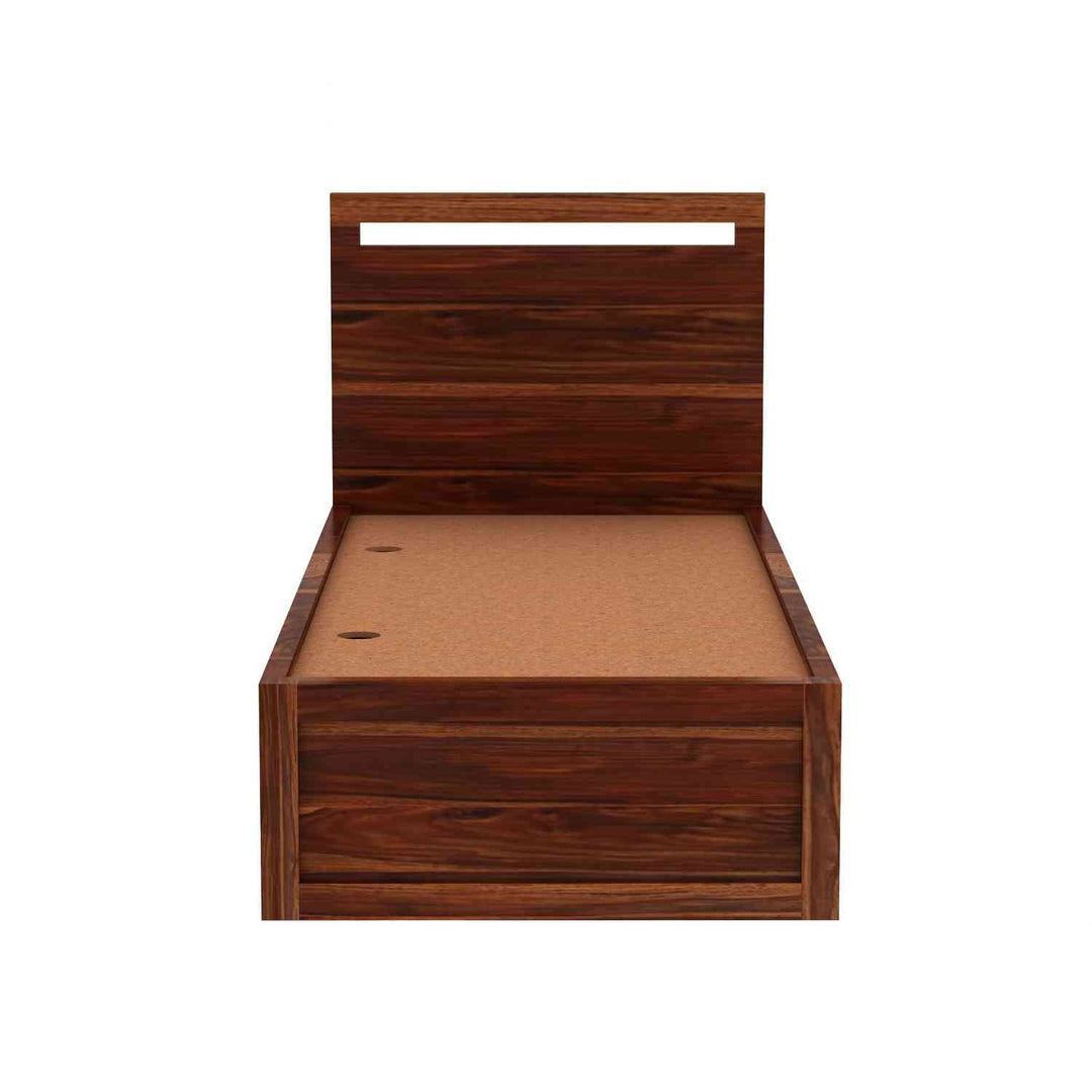 Irene Solid Sheesham Wood Single Bed With Box Storage (Natural Finish)