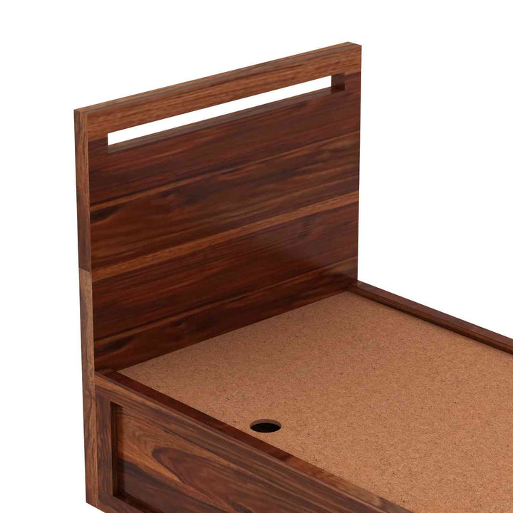 Irene Solid Sheesham Wood Single Bed With Box Storage (Natural Finish)