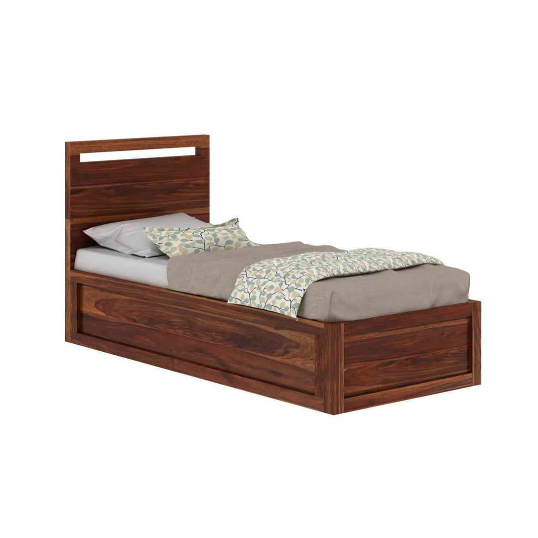 Irene Solid Sheesham Wood Single Bed With Box Storage (Natural Finish)
