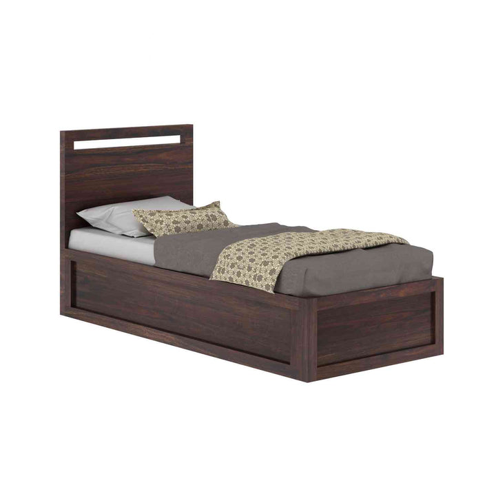 Iria Solid Sheesham Wood Single Bed With Box Storage (Walnut Finish)