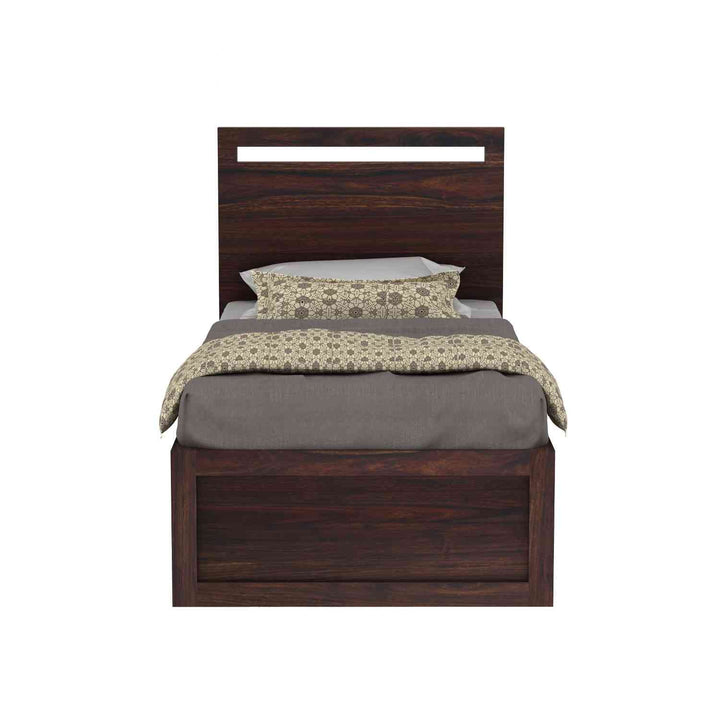 Iria Solid Sheesham Wood Single Bed With Box Storage (Walnut Finish)