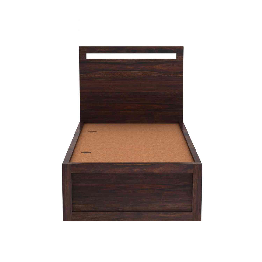 Iria Solid Sheesham Wood Single Bed With Box Storage (Walnut Finish)