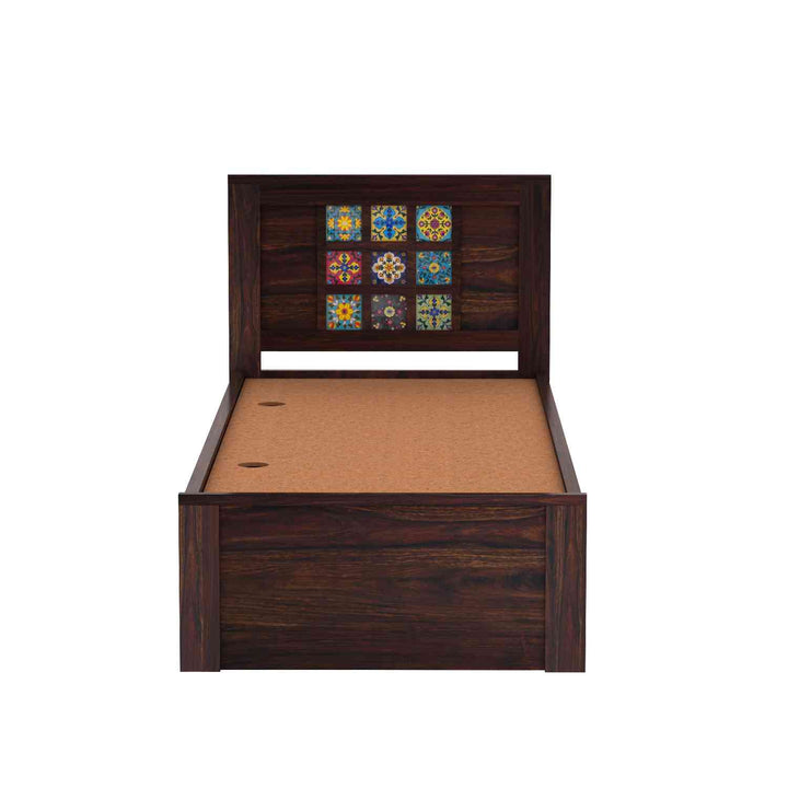 Isabel Solid Sheesham Wood Single Bed With Box Storage (Walnut Finish)
