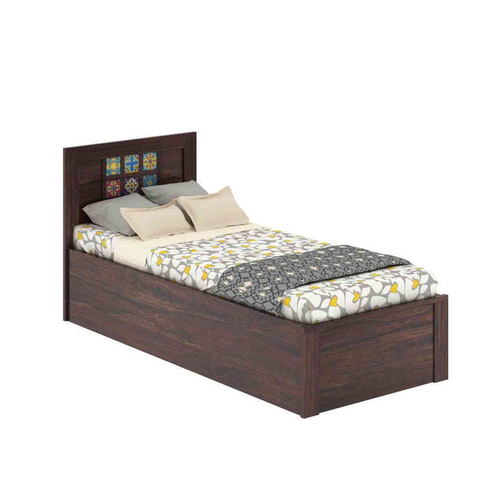 Isabel Solid Sheesham Wood Single Bed With Box Storage (Walnut Finish)