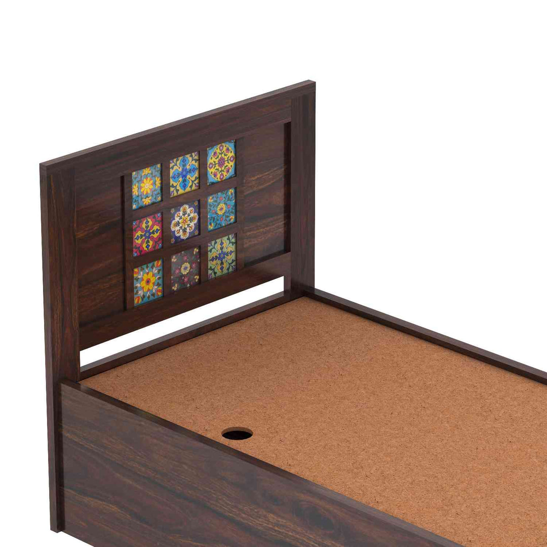 Isabel Solid Sheesham Wood Single Bed With Box Storage (Walnut Finish)
