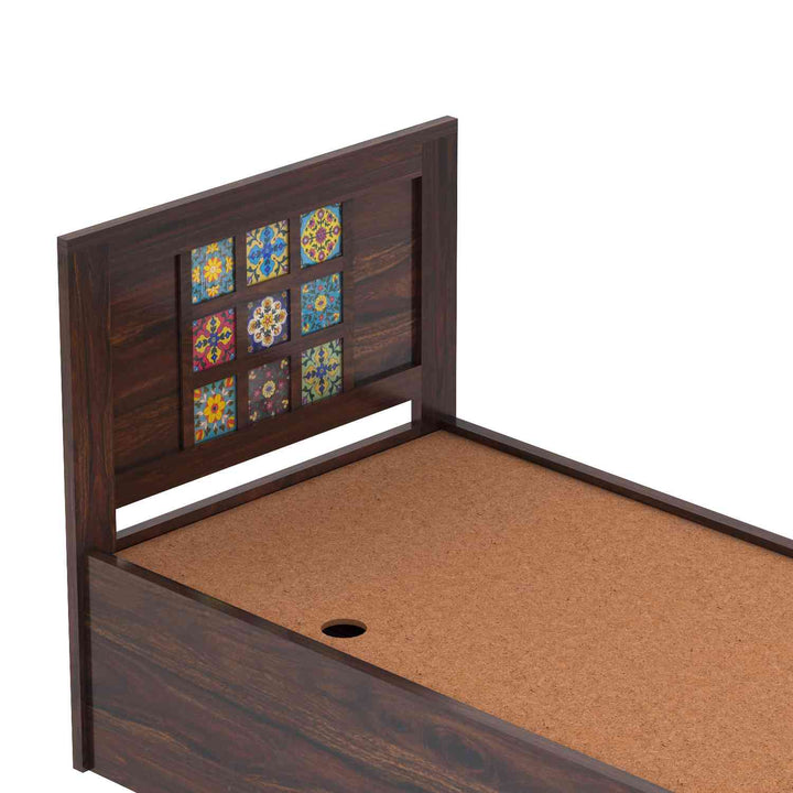 Isabel Solid Sheesham Wood Single Bed With Box Storage (Walnut Finish)