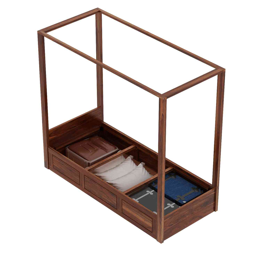 Evangelina Solid Sheesham Wood Single Bed With Box Storage (Natural Finish)