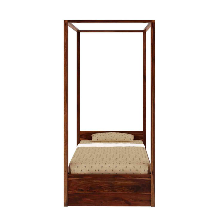 Evangelina Solid Sheesham Wood Single Bed With Box Storage (Natural Finish)