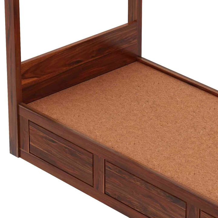 Evangelina Solid Sheesham Wood Single Bed With Box Storage (Natural Finish)