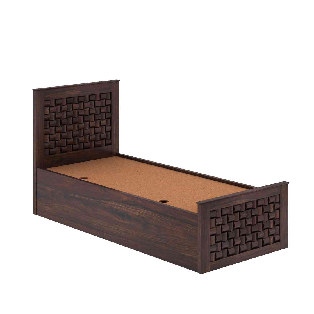 Iliana Solid Sheesham Wood Single Bed With Box Storage (Walnut Finish)