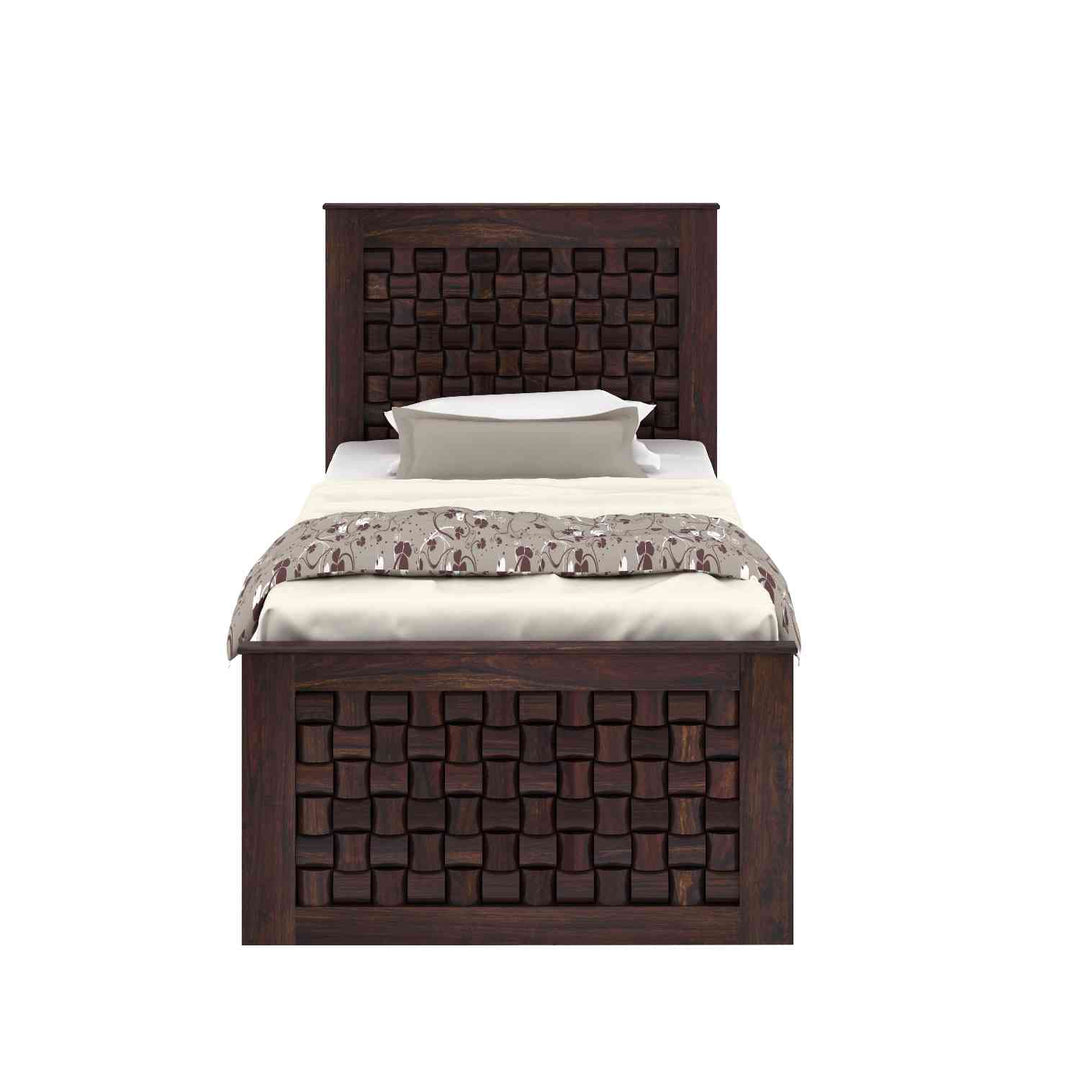 Iliana Solid Sheesham Wood Single Bed With Box Storage (Walnut Finish)