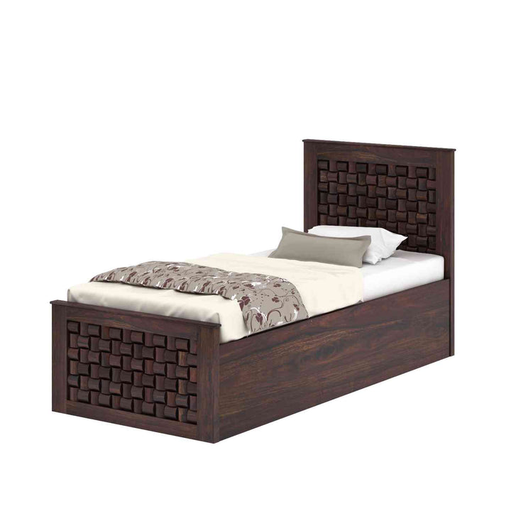 Iliana Solid Sheesham Wood Single Bed With Box Storage (Walnut Finish)