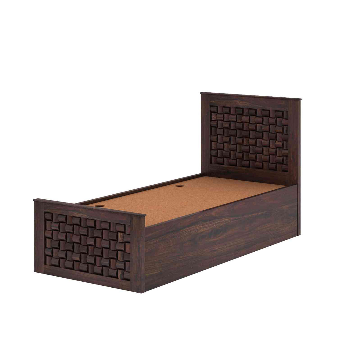 Iliana Solid Sheesham Wood Single Bed With Box Storage (Walnut Finish)