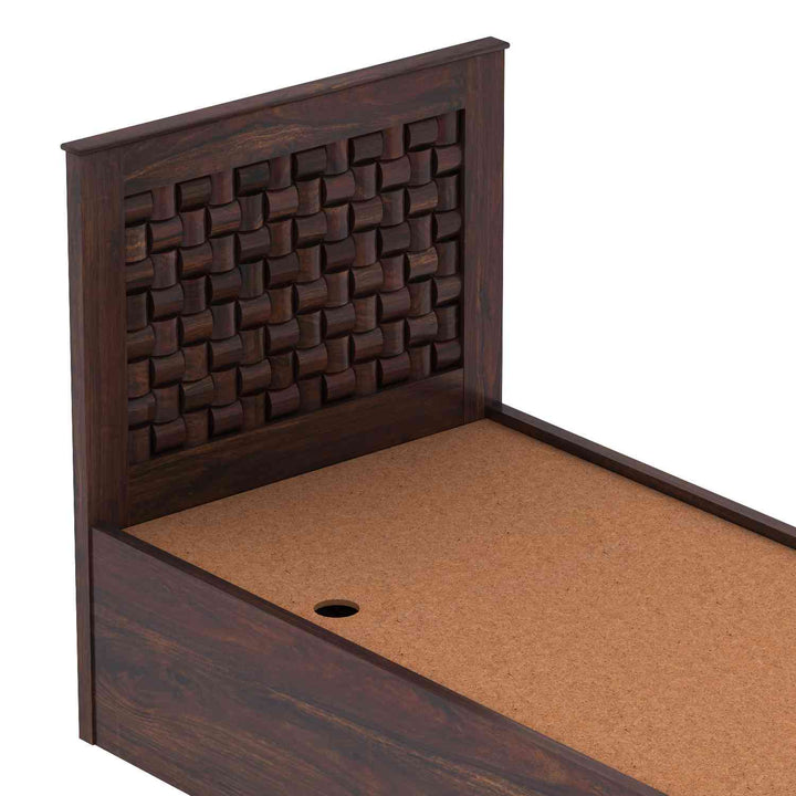 Iliana Solid Sheesham Wood Single Bed With Box Storage (Walnut Finish)