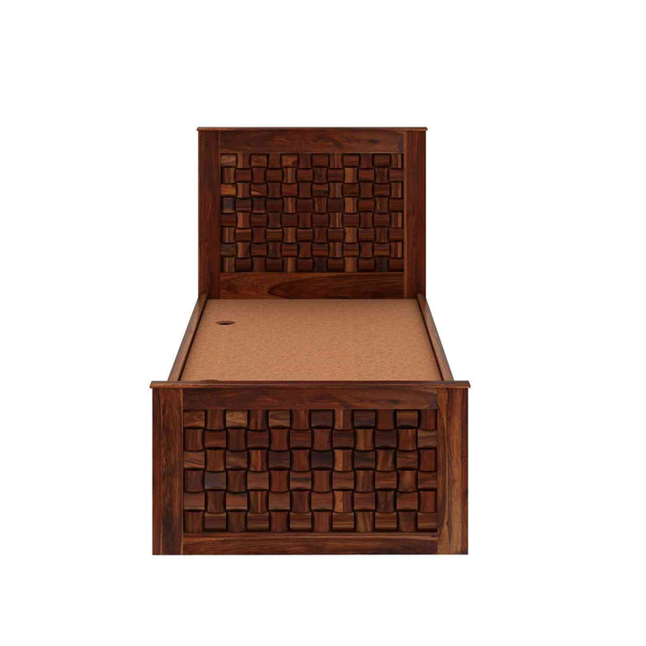 Hortensia Solid Sheesham Wood Single Bed With Box Storage (Natural Finish)