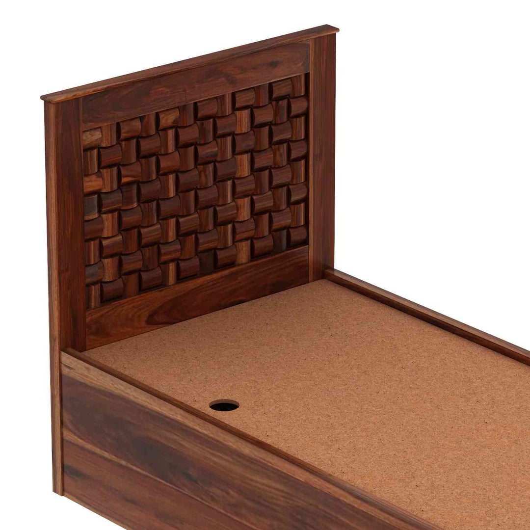 Hortensia Solid Sheesham Wood Single Bed With Box Storage (Natural Finish)