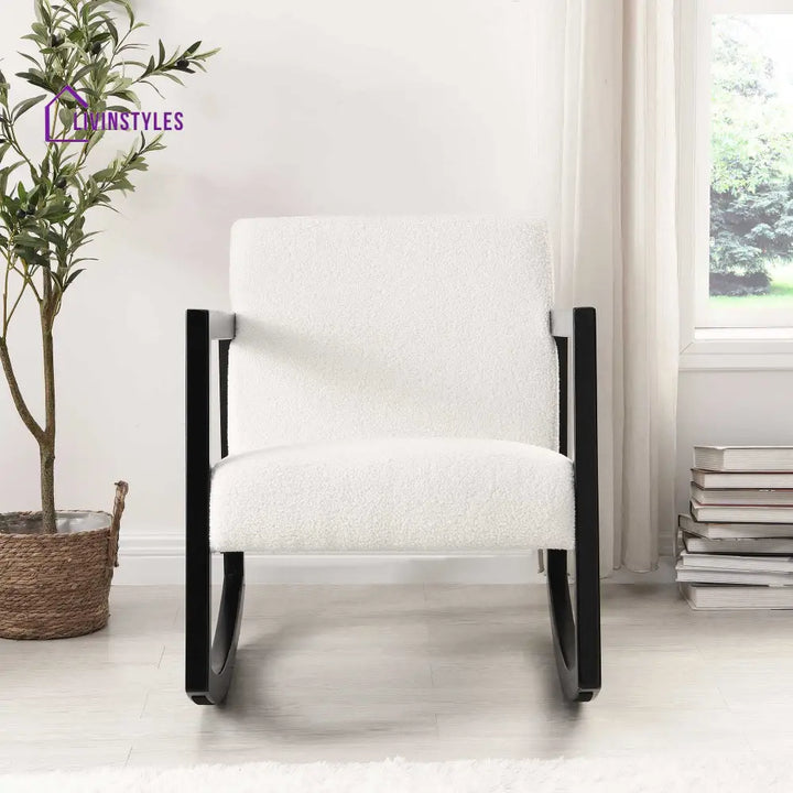 Fyne Ecru Boucle Rocking Armchair Black Frame Accent Chairs