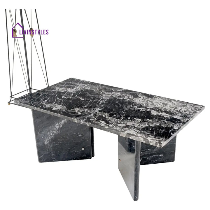Black Marble Top Double Pedestal Base Rectangle Coffee Table