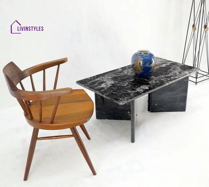 Black Marble Top Double Pedestal Base Rectangle Coffee Table