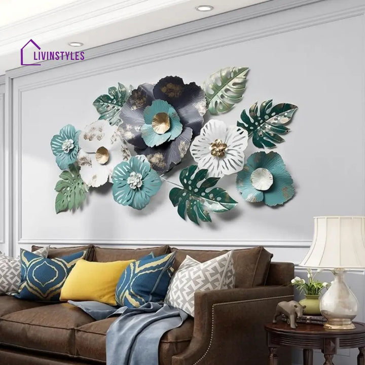 Blue & White Wild Large Floral Metal Wall Art