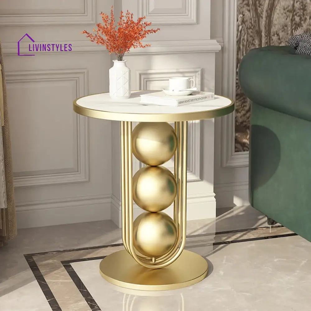 Britannia Modern Luxurious Round Marble Side Table In Gold Color