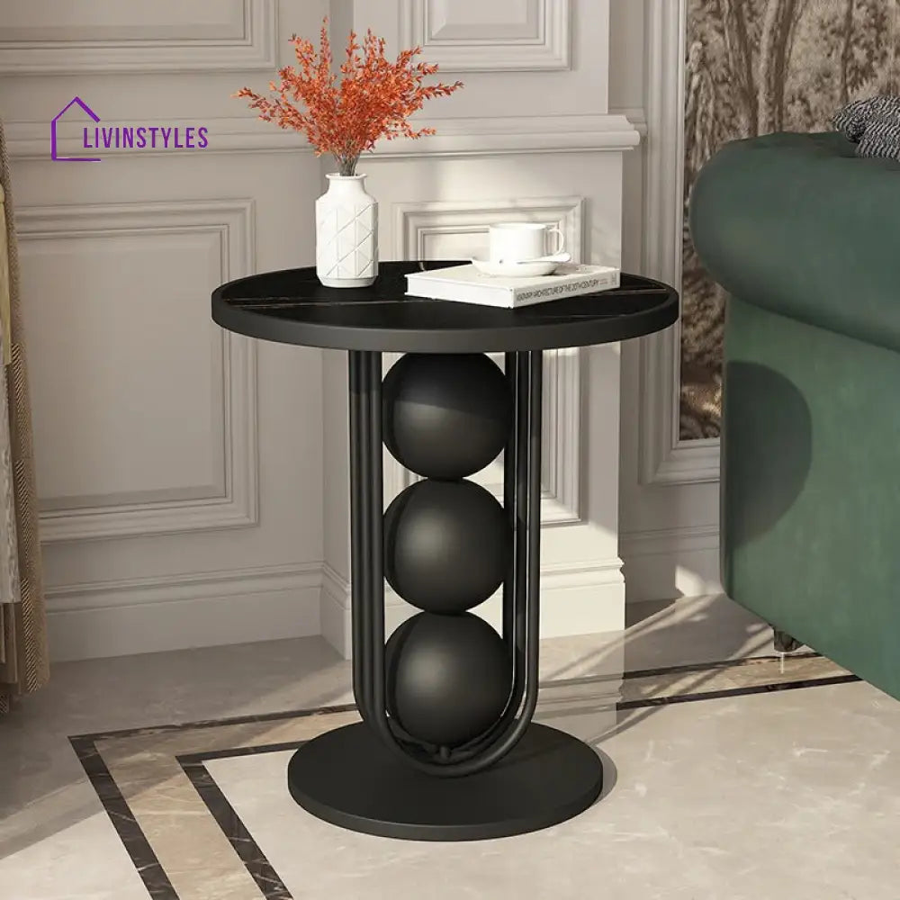 Britannia Modern Luxurious Round Marble Side Table In Gold Color