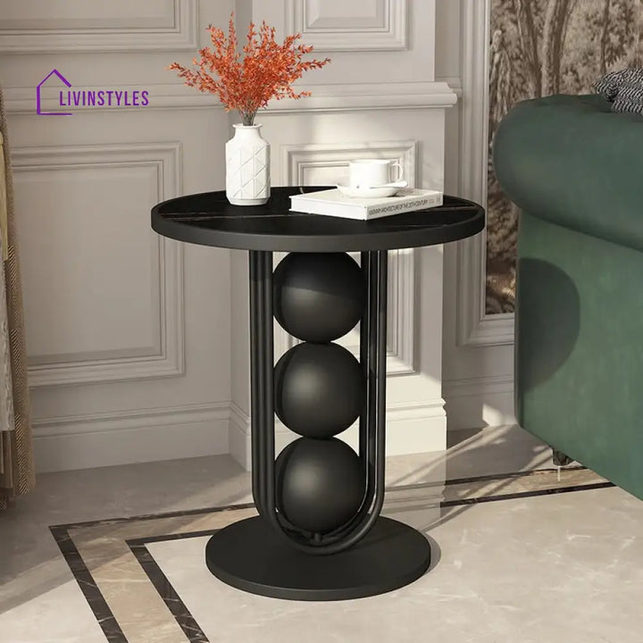 Britannia Modern Luxurious Round Marble Side Table In Gold Color