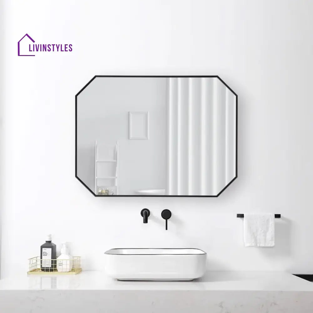 Bunny Minimalist Rectangular Designer Black Metal Finish Bathroom Mirror Wall Mirror