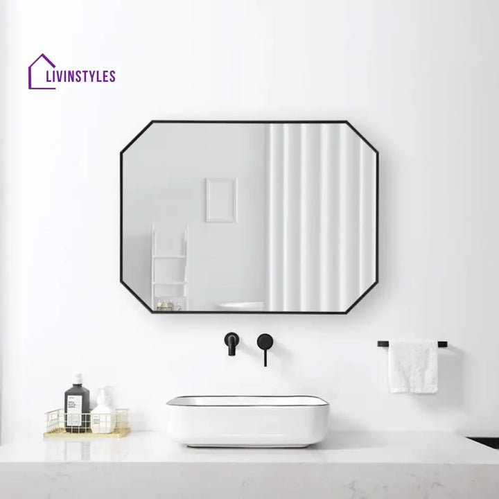 Bunny Minimalist Rectangular Designer Black Metal Finish Bathroom Mirror Wall Mirror